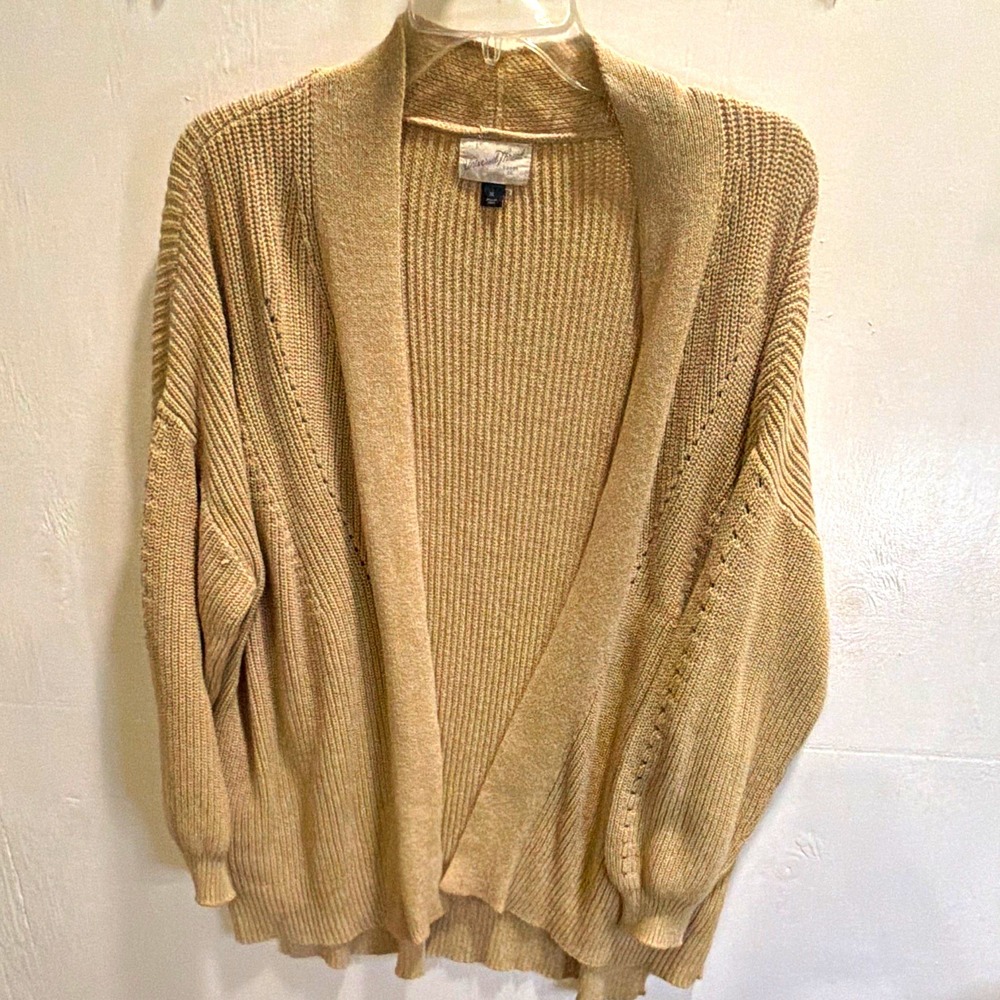 Universal Thread Women's V-Neck Rib-Knit Cotton Open Front Cardigan Beige XL